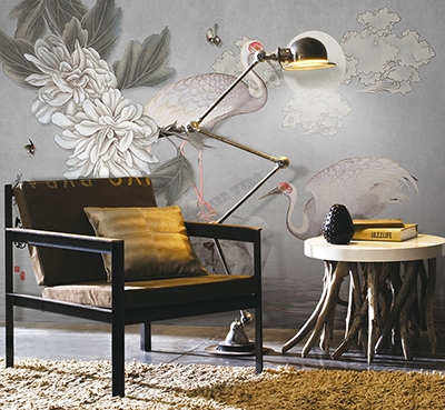 Papier Peint Mural 3D Chinoiserie avec Paon - Décor Intérieur Moderne